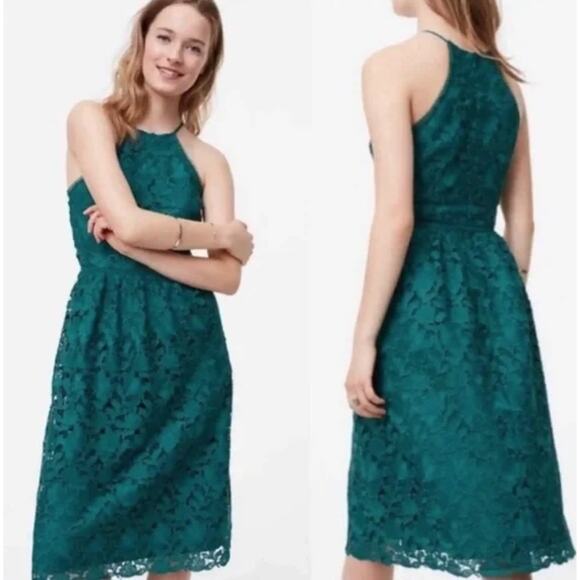 LOFT Ann Taylor Women’s Lace Halter Midi Dress Size 0 Teal Green Cocktail Formal - Picture 1 of 16